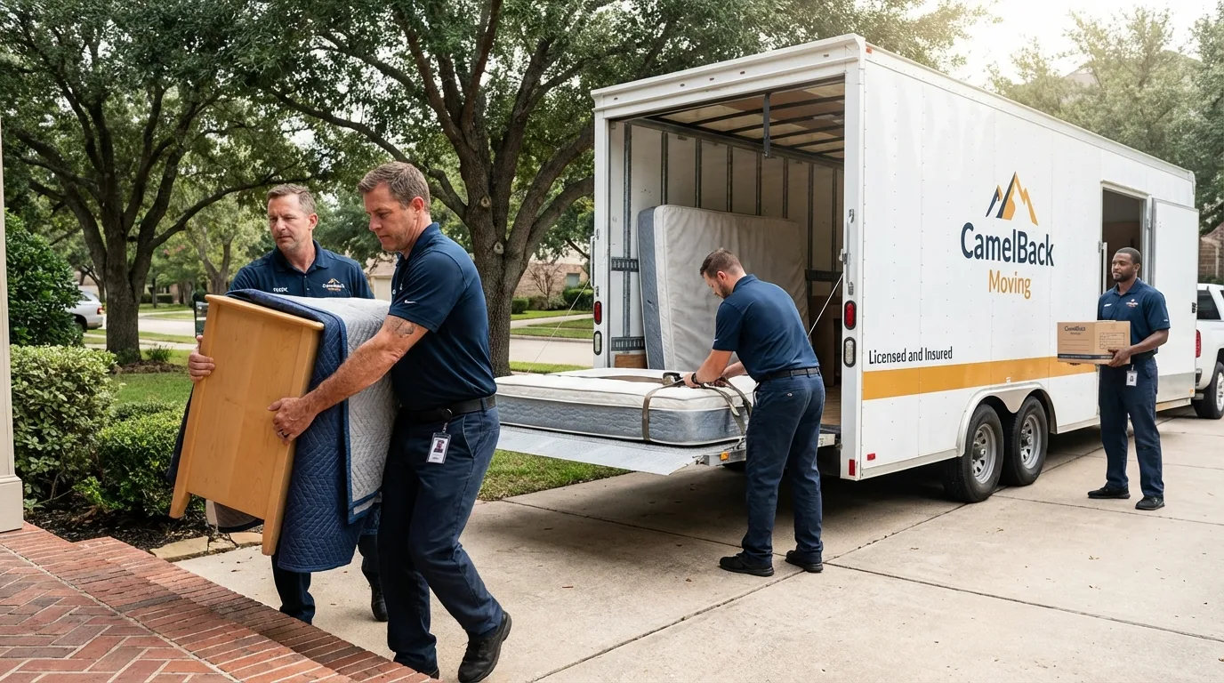 Crew loading residential truck for cross-state move from Boydton, VA